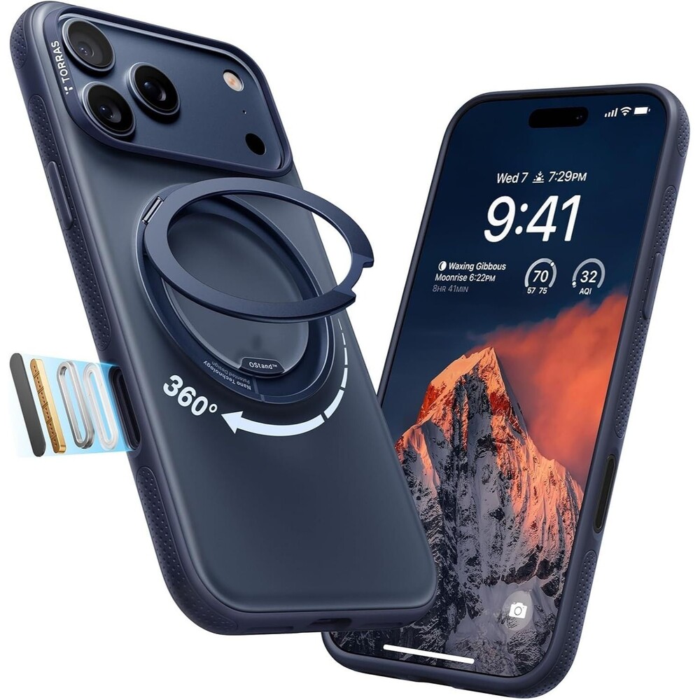 TORRAS for iPhone 17 Pro Case with  360 Magnetic Stand O3 Fitness Deep Blue